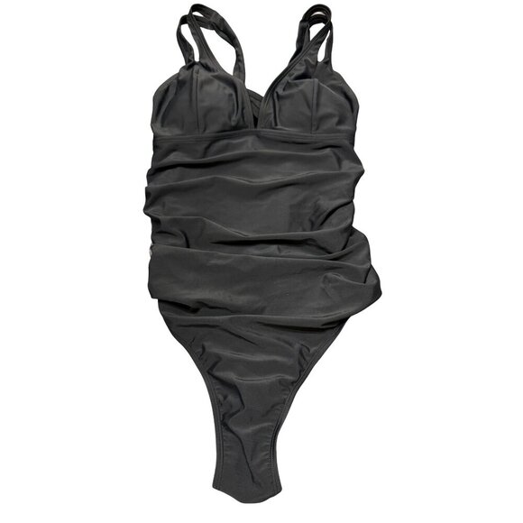 CupShe Black Plunge Paneling Cross Tie Back One Piece Swimsuit - Size XL - NWT - Picture 4 of 9